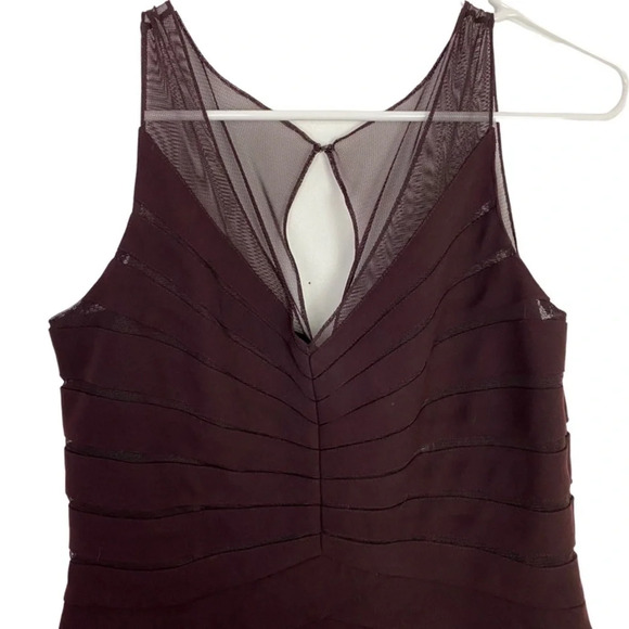 Eliza J NY Sheer Layered Cocktail Dress Womens Size 6 Petite Small Red Brown - Picture 3 of 9